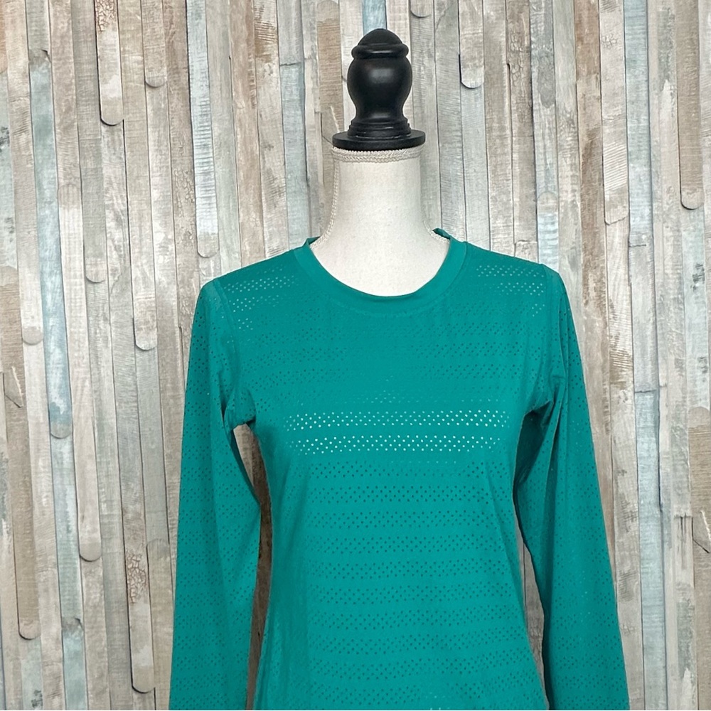 Zyia Active S Teal Chill Long Sleeve Crew Neck Perforated Mesh Top Tee T-Shirt - Picture 4 of 12
